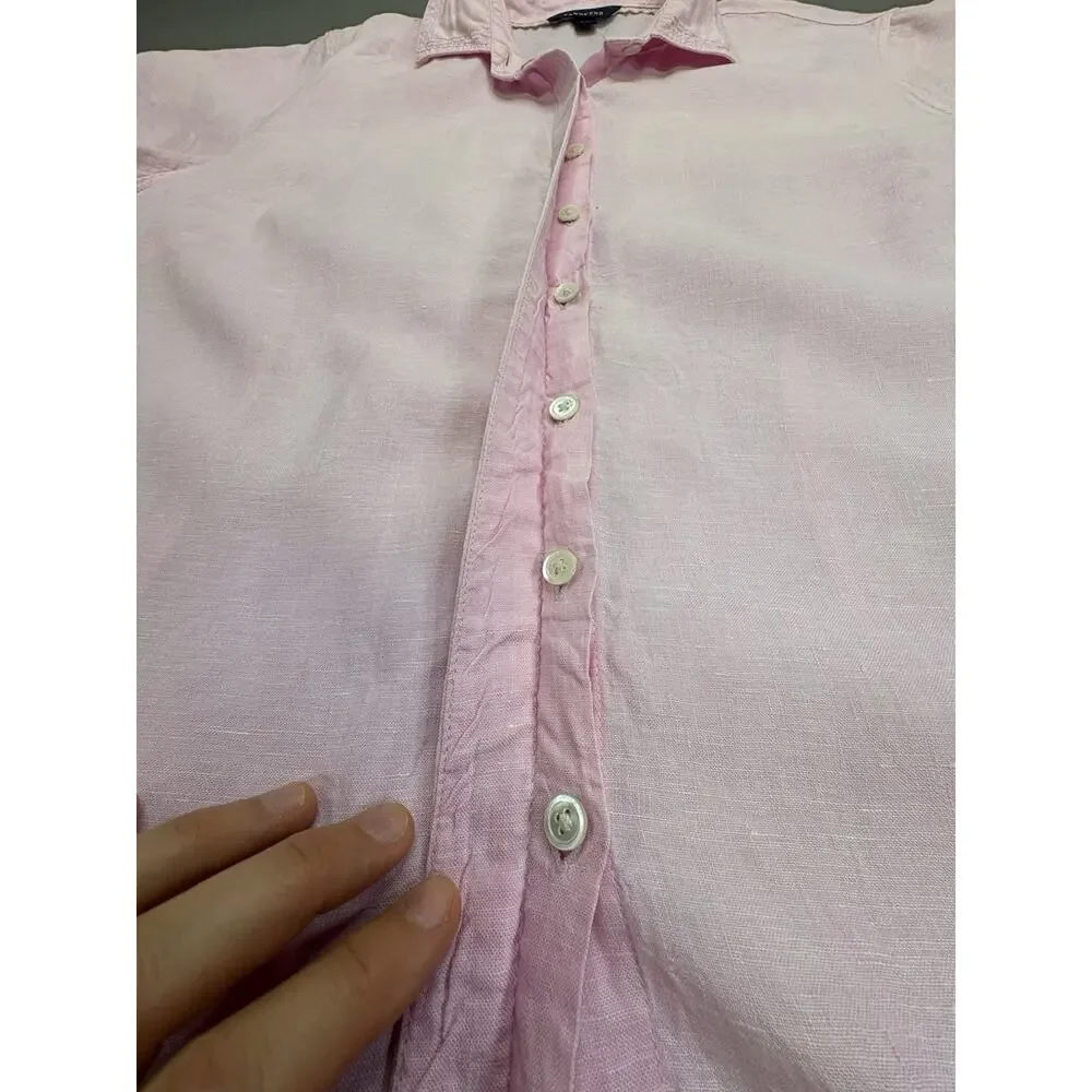 Lands' End Women's Pink Linen Short Sleeve Button-Up Shirt XL 18-20 Casual